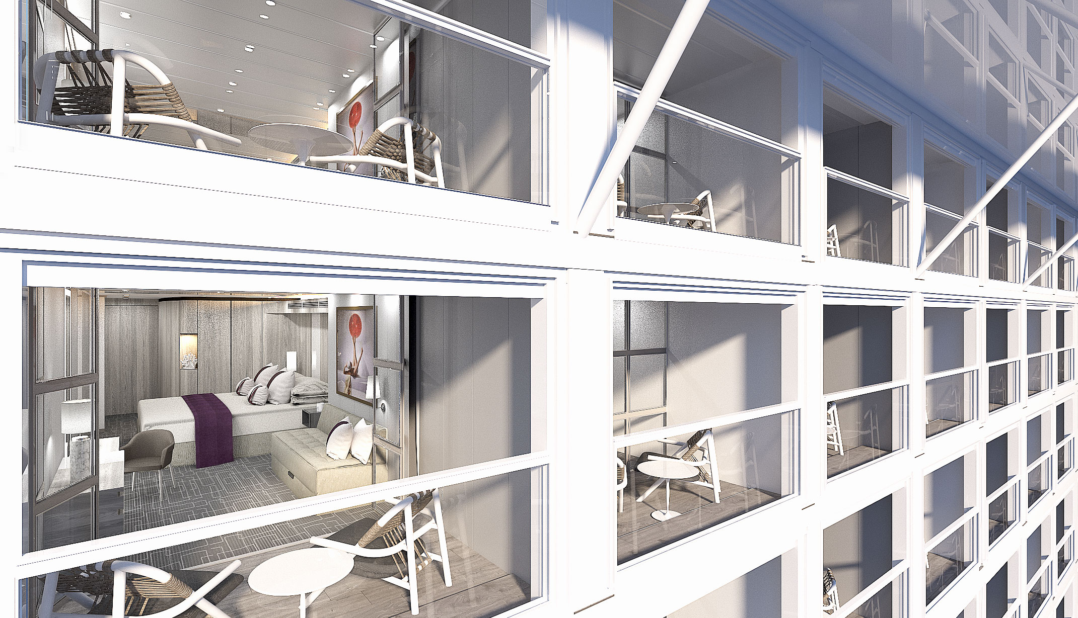 Panoramafönster eller egen balkong – de flesta balkonghytter har en "infinity-veranda"