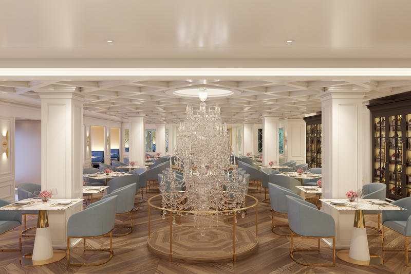 Le Bistro is a showstopper! The restaurant’s design is built around three massive crystal chandeliers costing nearly $100,000 that hang down all the way to the floor