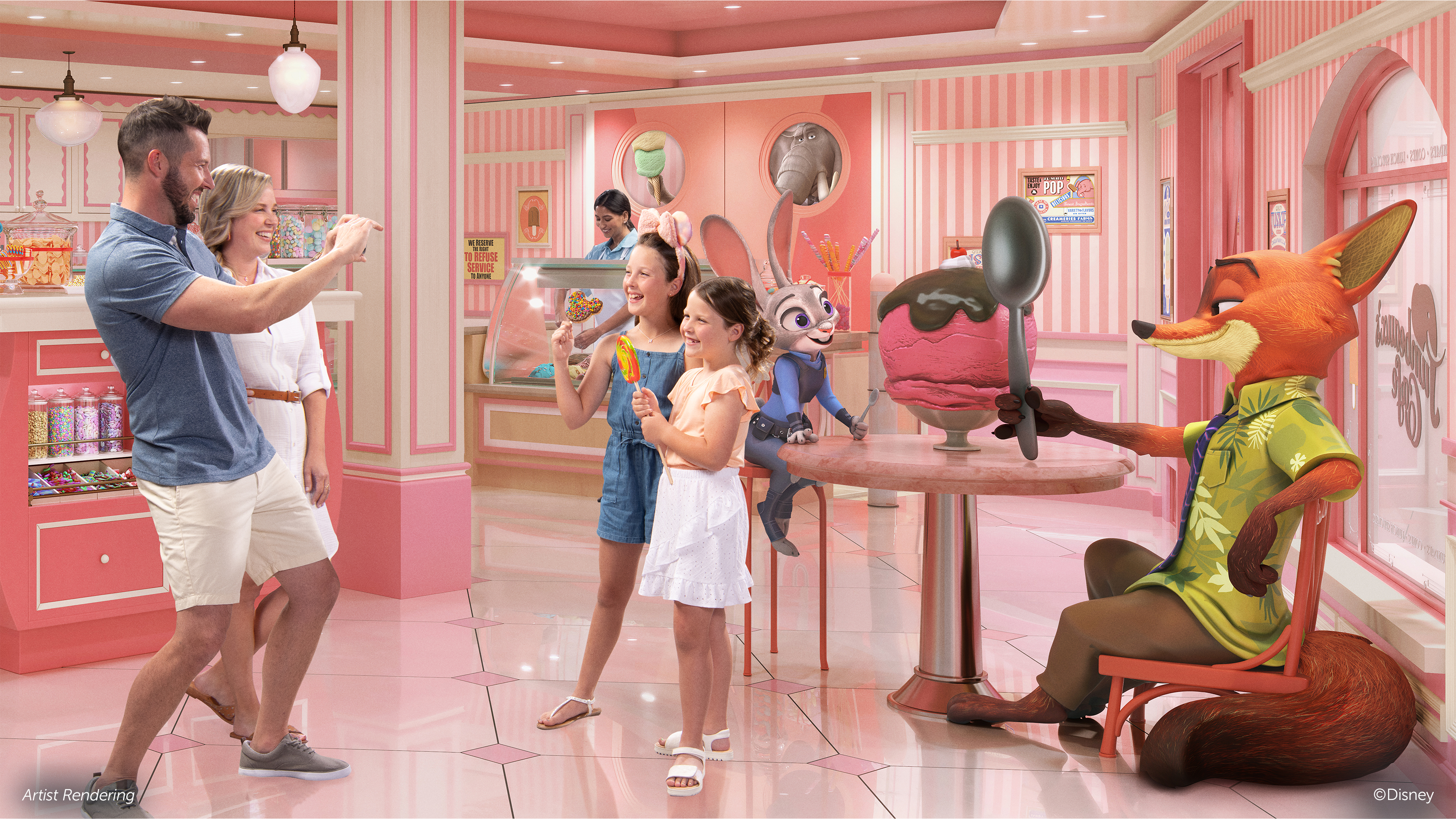 Jumbeaux's Sweets, inspired by Zootopia, debuts on Treasure, featuring Judy Hopps and Nick Wilde statue