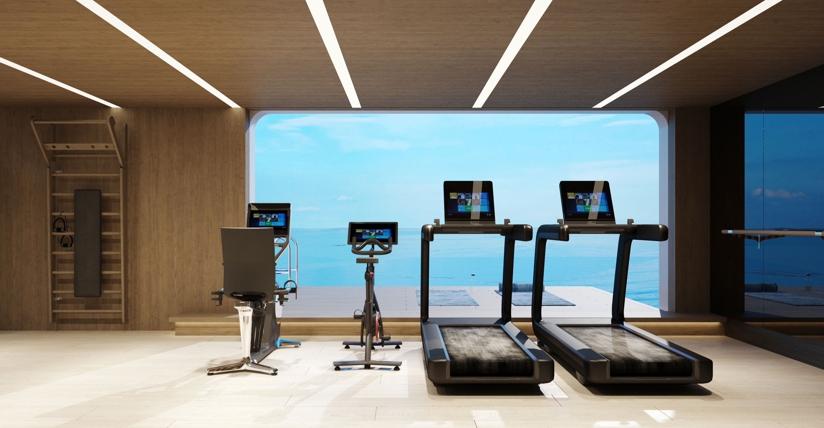 Träna i ett innovativt gym som har en öppning ut mot en träningsyta utomhus!