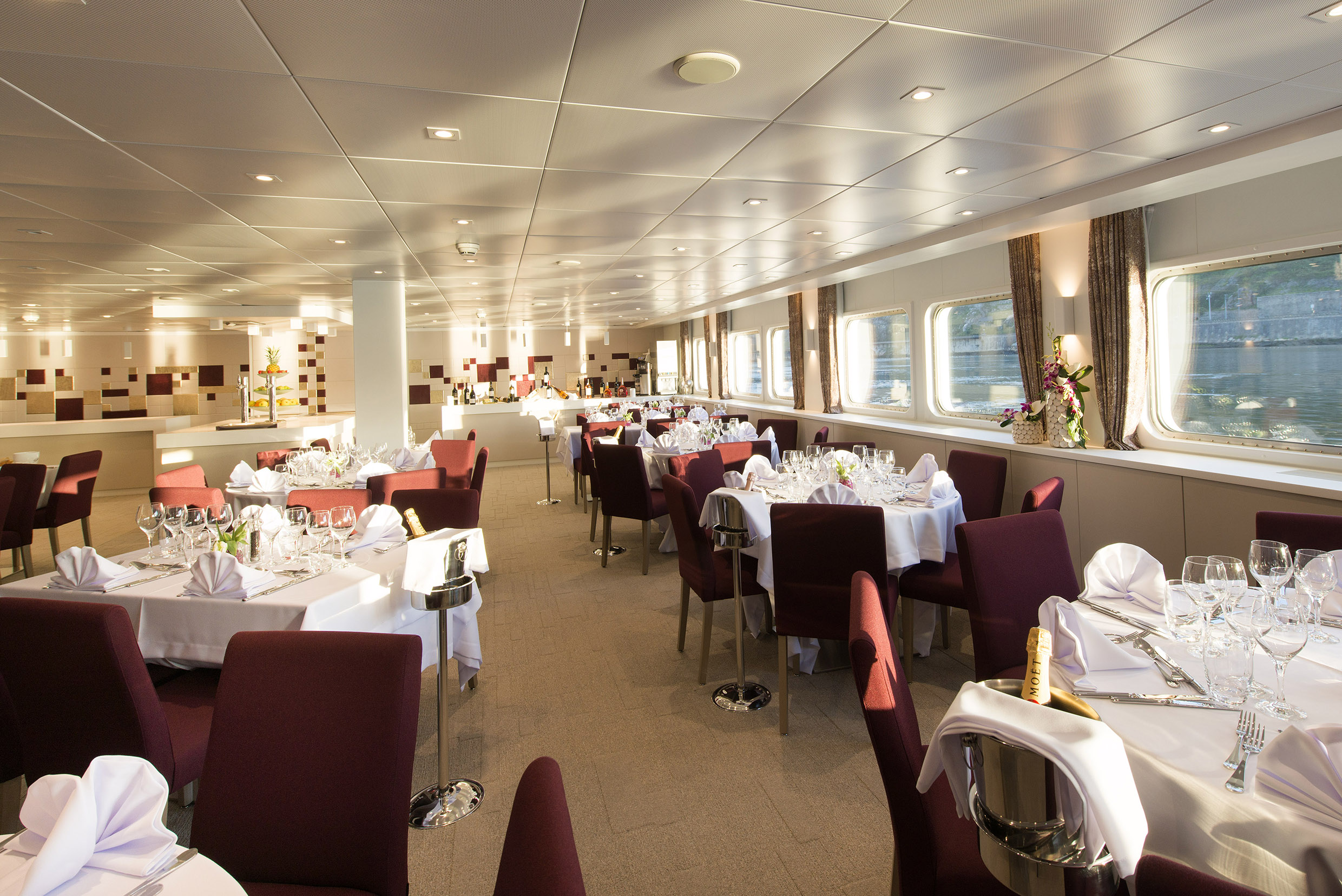 The atmosphere is casual but elegant in the main restaurant.