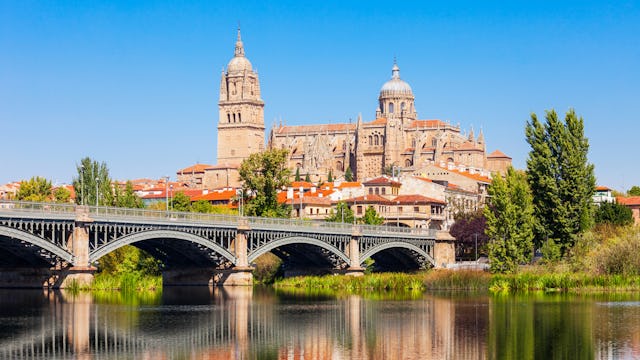 Bilden visar staden Salamanca i Spanien, som är precis brevid Vega de Terrón, med floden Douro franför.